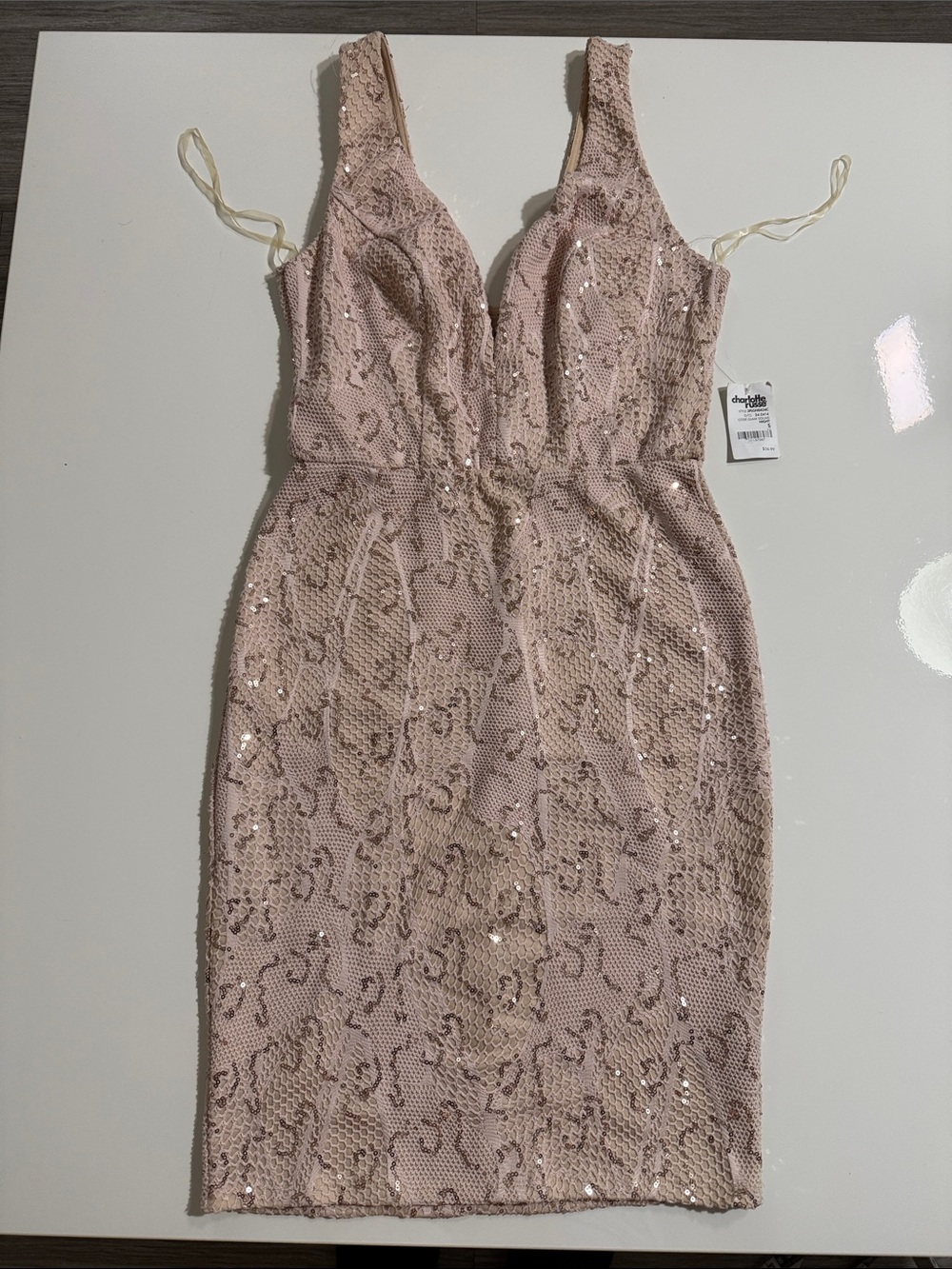 Charlotte Russe Dusty Blush Sequin Lace Midi Dress Sz S